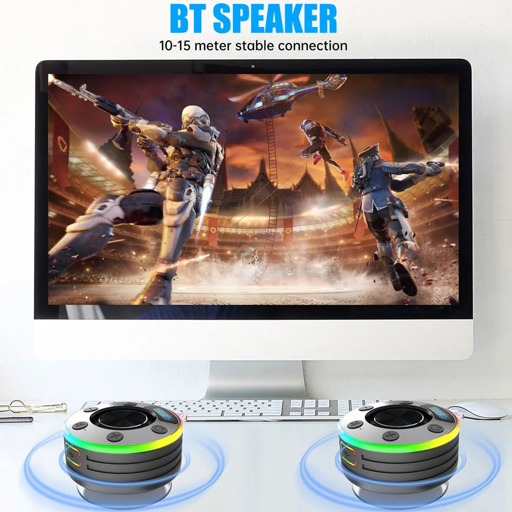 Portable Waterproof Bluetooth Shower Speaker with Suction Cup  IPX7 Waterproof Stereo Subwoofer FM Radio for Bathroom Party