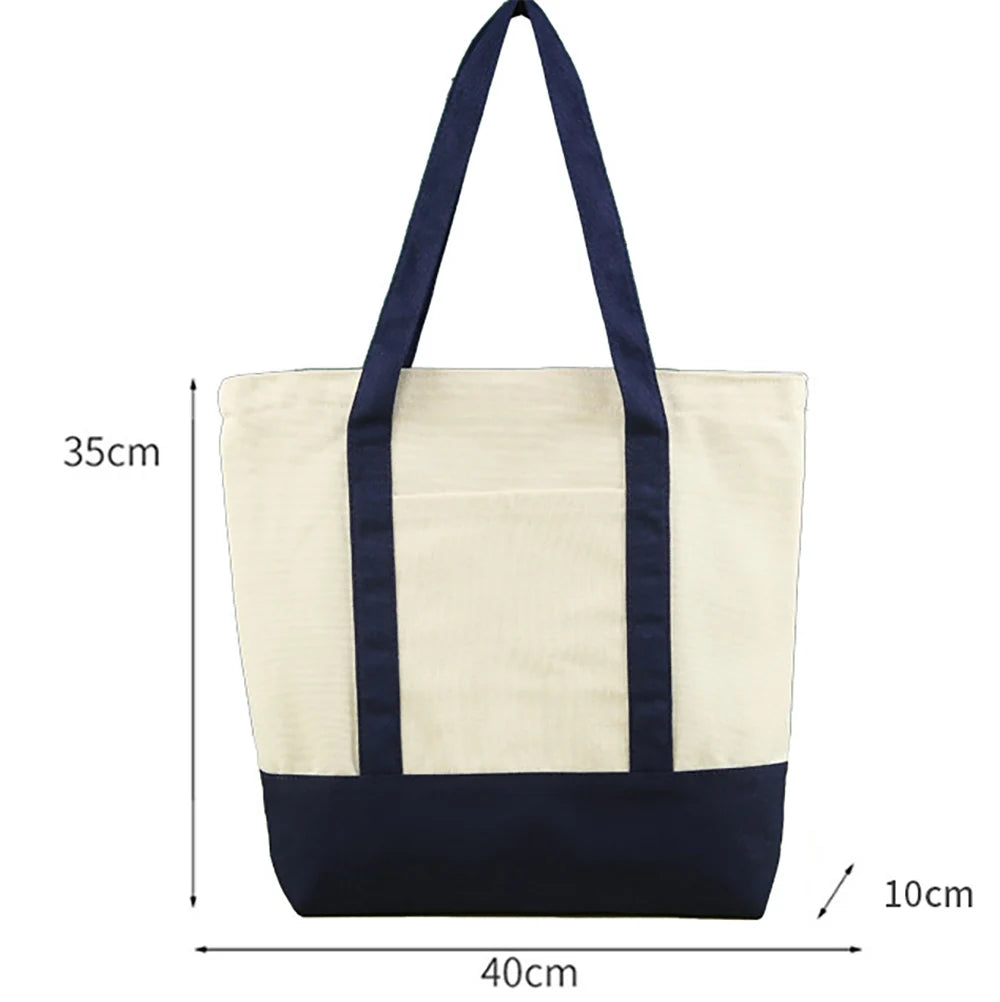 Customized Women Tote Bag Personalized Name Print Logo Zippered Canvas Shopping Tote Bag