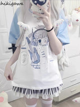 2025 Ropa Mujer Japanese Tshirts for Women Oversized Tops Patchwork Summer Tees Anime Print Casual T Shirt Fashion Y2k T-shirts