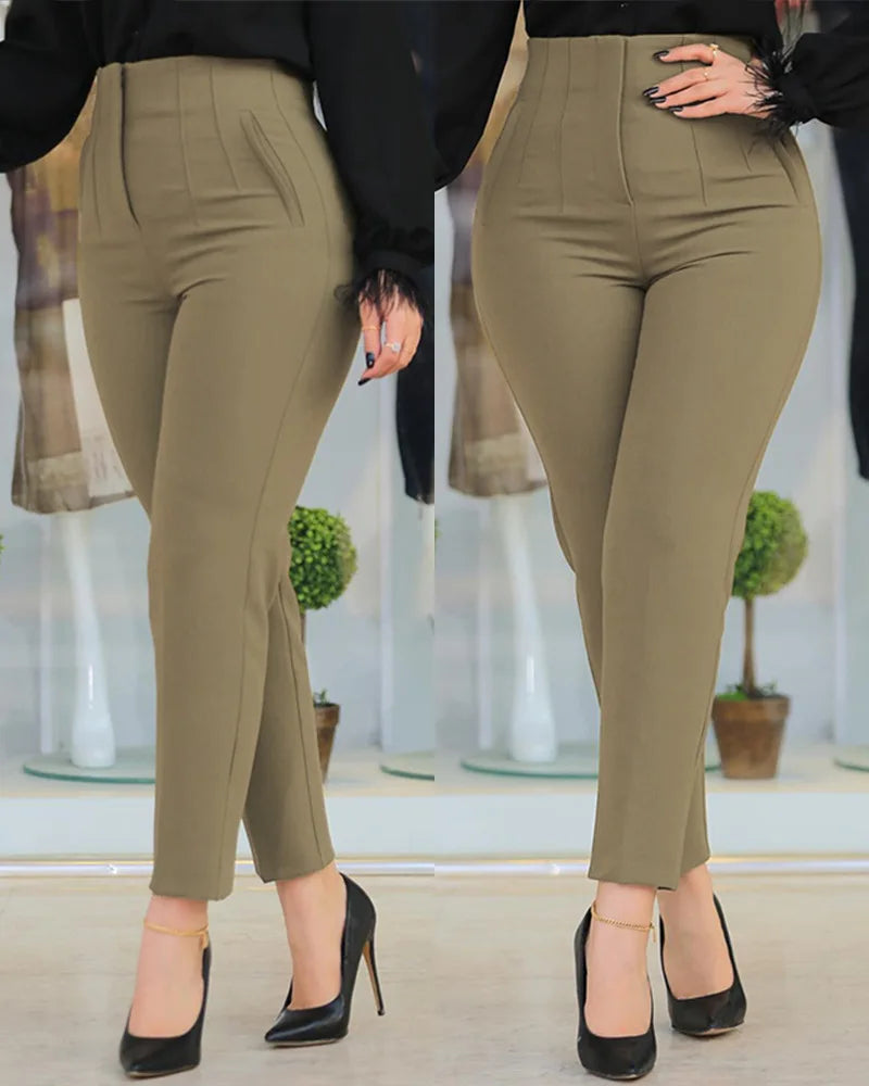 Pants for Woman 2025 Business Office Lady Black High Waist Waist Tight Fitting Elegant Work Pants Female Trousers