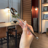 Stainless Steel Spoon Korean Long Handle Tableware Thicken Stirring Ice Spoon Meal Spoon Household Dinner Spoon