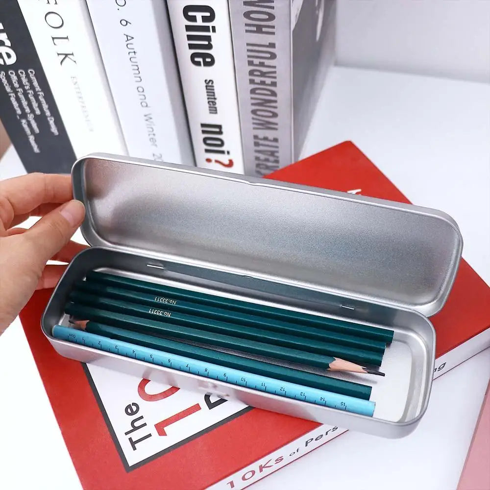 School Supplies For Kids Pen Box Silver Student Metal Pencil Storage Box Pencil Case Pencil Box Stationery Box