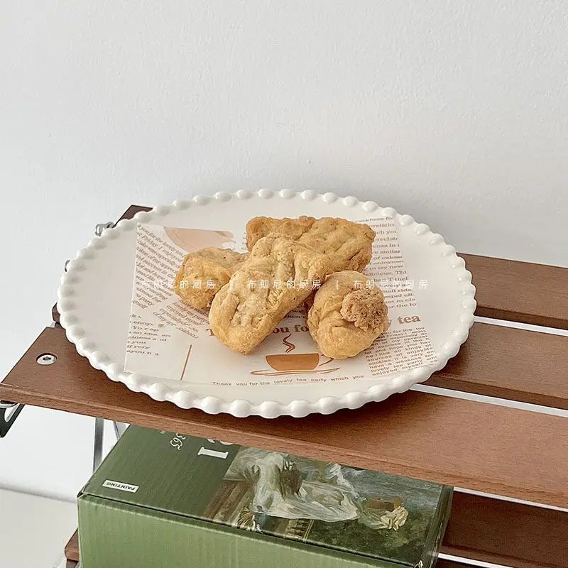 French Ins Ceramic Plates Home Pearl Edge Plates Western Cuisine Dish Home Breakfast Plates Steak Oval Household Tableware