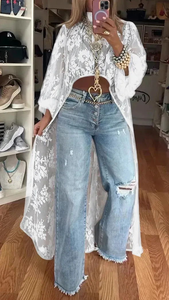 Spring Summer Fashion Solid Color Lace Blouses Women Sexy Perspective High Neck Irregular Holiday Tops Elegant Dress Women Y2k