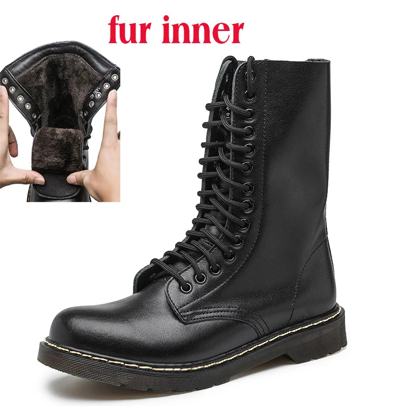 Men's Mid-calf Boots High Tube Work Boots Couples Outdoor Motorcycle Boots Large Size Women's Boots Winter Plush Cotton Boots