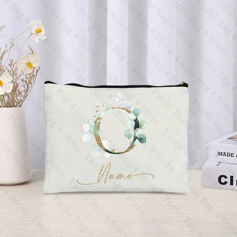 26 letters Flowers Custom Name Printed Makeup Bag Bridesmaid Wedding Makeup Box Gift Organizer Travel perfume Toilet Side Bag