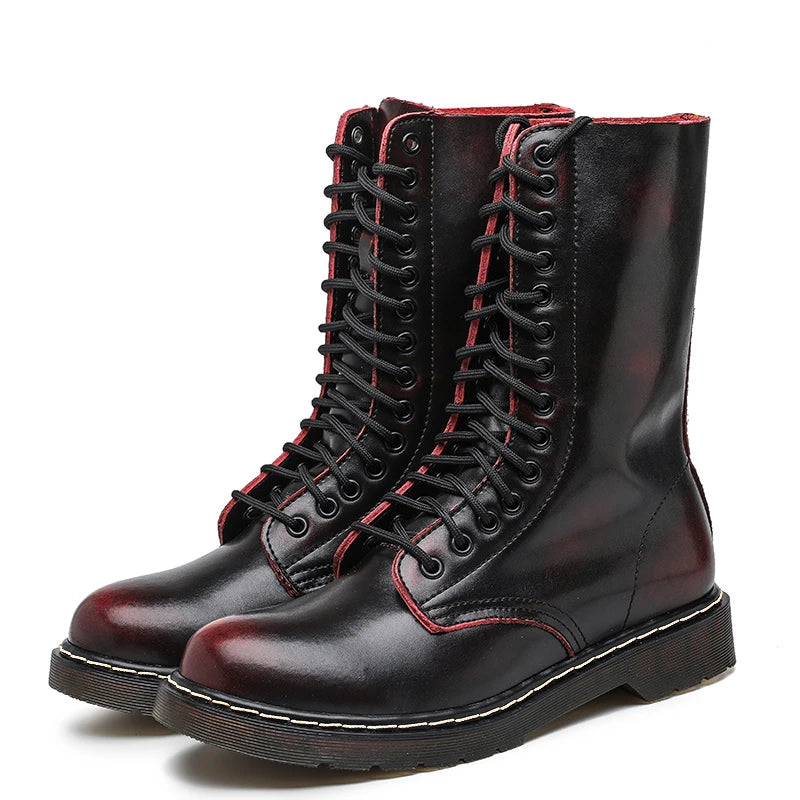 Men's Mid-calf Boots High Tube Work Boots Couples Outdoor Motorcycle Boots Large Size Women's Boots Winter Plush Cotton Boots