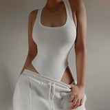Sleeveless Knit Bodysuit for Women, Off Shoulder Halter Tops, Casual Street Bodycon, Sexy Clubwear, Hot Summer, 2024
