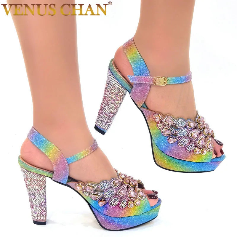 2022 Latest Italian Design Pointed Rhinestone Summer Party High Heels for Women Fashion High Quality Elegant Ladies Sandals