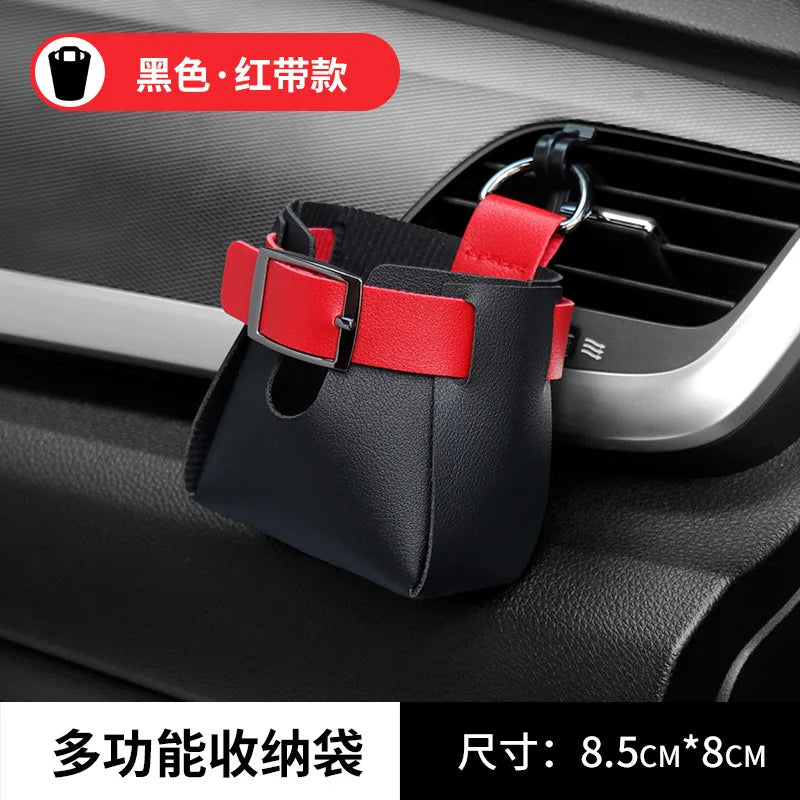 Car Storage Bag Air Vent Dashboard Tidy Hanging Leather Organizer Box Glasses Phone Holder Storage Organizer Car Accessories