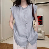 Sleeveless Blouse for Women New Summer Style Round Neck Design Fashionable Loose Thin Top