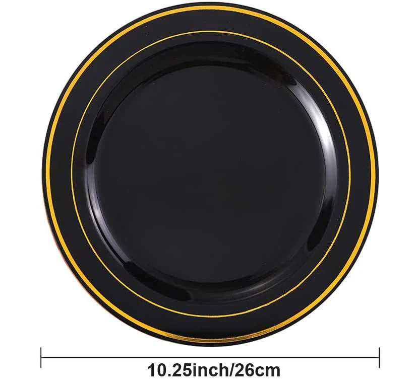 25/10PCS Silver Plastic Plates-Disposable Plastic Plates with Silver Rim- Wedding Party Plates Dinner Plates /Salad Plates