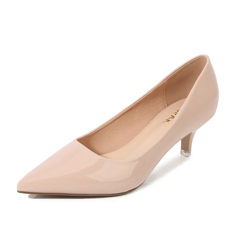New Women's Shoes On Heels Elegant Medium High Heeled Ladies Pointed Toe 5cm Fashion Pumps For Woman Office Black Pink Red