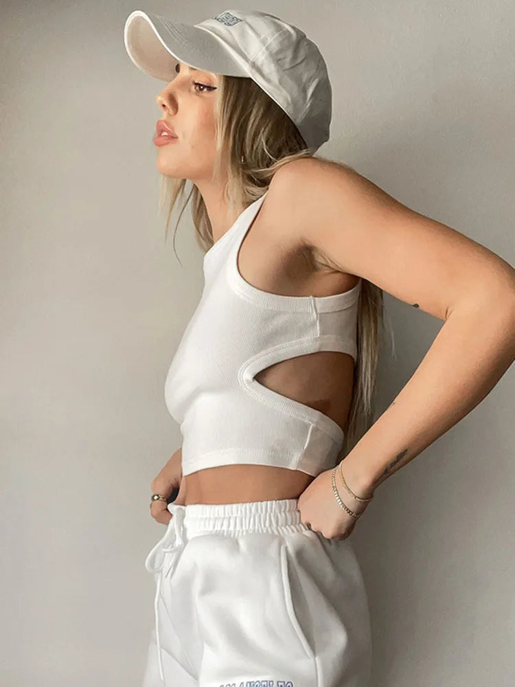 2023 Summer Solid Color Sleeveless T Shirt Women's Side Hole Knitted Tops Knitted Tops Basic Wear Streetwear