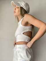 2023 Summer Solid Color Sleeveless T Shirt Women's Side Hole Knitted Tops Knitted Tops Basic Wear Streetwear