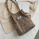 Leopard Print Casual Handbag Canvas Shoulder Bag Ladies Fashion Tote Bags