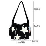 Simple Star Pattern Large Tote Bag, Corduroy Drawstring Shoulder Bag, Cute Tote Bag Canvas Bag