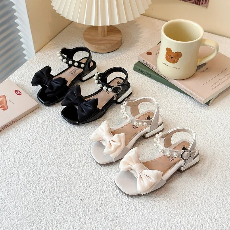 Girls Princess Sandals Sweet Elegant Kids Sandals Dance Wedding Non-slip 2025 Summer New Girls Dress Shoes Big Bows Ins Trendy