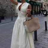 Women's Dress Sleeveless V-Neck Casual Waist-Fitted Zipper
