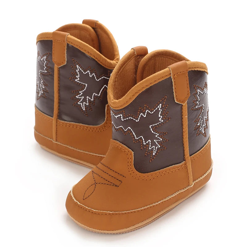 Baby Boots Western Knight Boots Tall Boots Cowboy Boots Embroidered Chelsea Retro Children's Brown