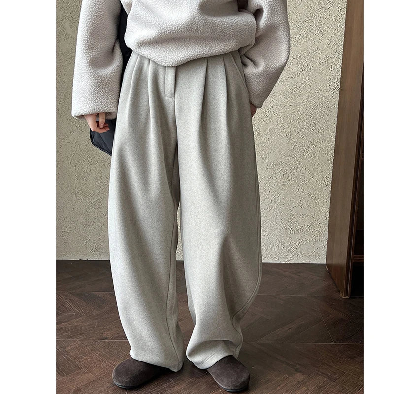 2024 Women Winter Autumn Thick Pants High Waist Wide Leg Warm Woolen Pants Fashion Clothes Vintage Pants Female Trousers