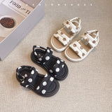 Girls Sandals 2025 New Sweet Polka Dot One Word Sandals Middle Children Princess Shoes Summer Soft Bottom Girls Beach Shoes