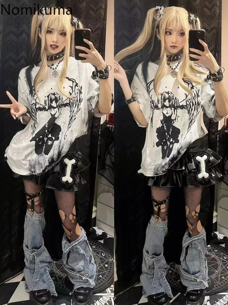 Harajuku Y2k Tops Japanese Tshirts for Women Summer Tees Streetwear Anime Print Camisetas Casual Fashion T Shirt 2025 Ropa Mujer