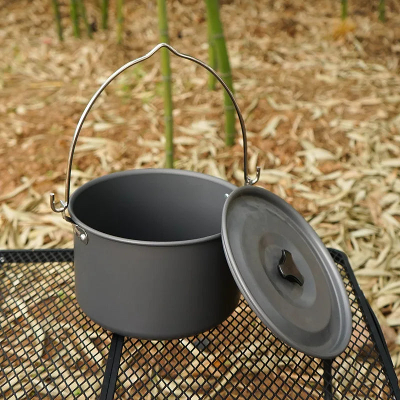 4L Outdoor Hanging Pot, Camping Picnic Large Soup Pot, Portable Cookware, Firewood Cooking Pot