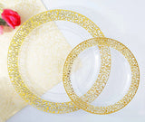 Gold Plastic Plates-Clear Plastic Party Plates, Premium Heavyweight Disposable Wedding Plates Dinner Plates Desser for holidays
