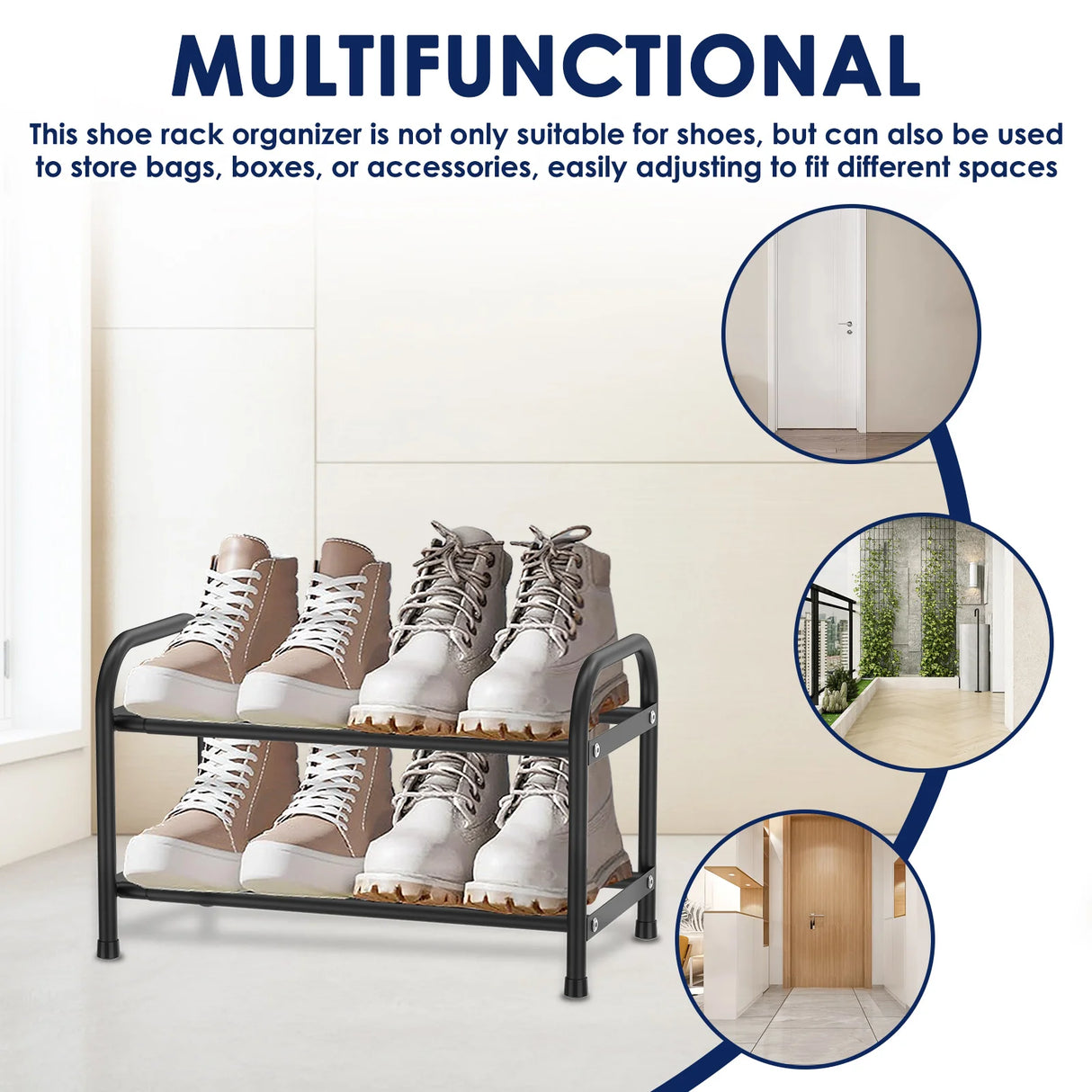2/3 Tier Shoe Racks Stackable Expandable Shoe Rack Adjustable Metal Shoe Organizer  for Entryway Hallway Front Door Entrance