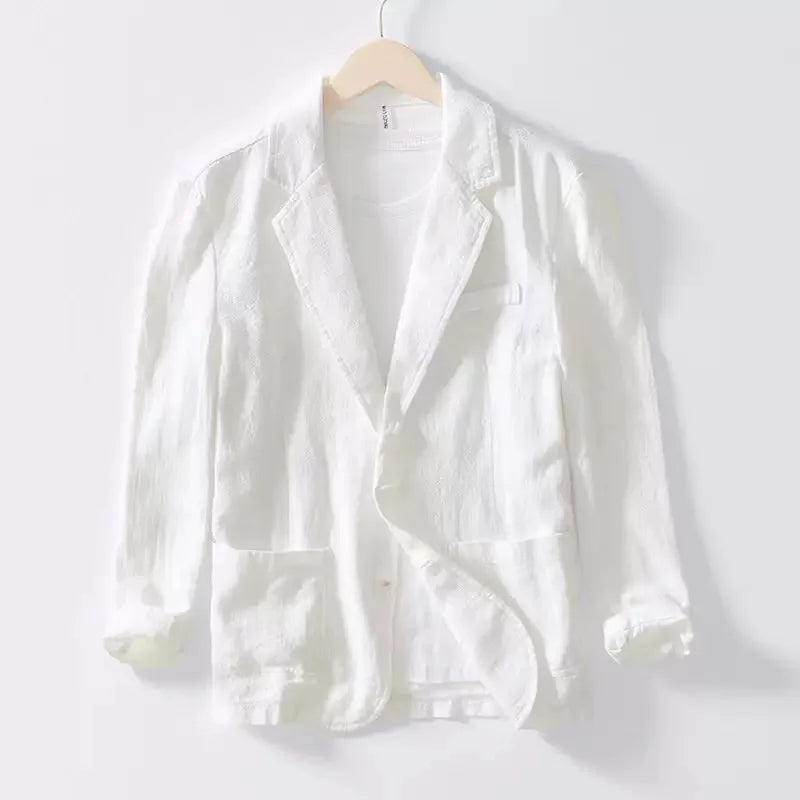 Stylish Retro Linen Blazer for Men Casual Business Formal Wear, Youthful and Loose Suit Jacket -70% Linen, 30% Cotton -8 Colors