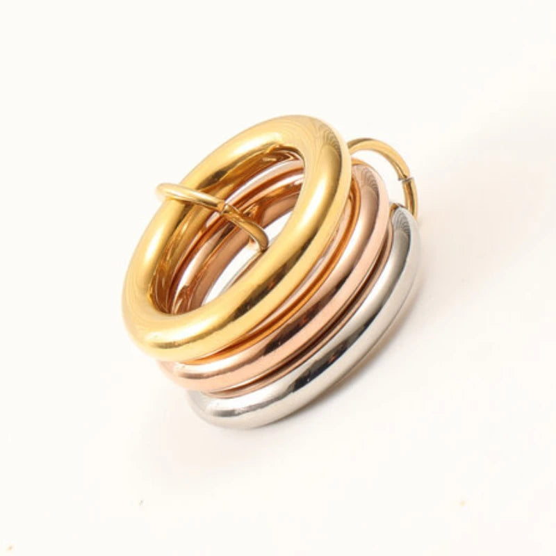 High End PVD Thick Vension Three-color Splicing Ring for Women Stainless Steel Ring for Women Party Jewelry
