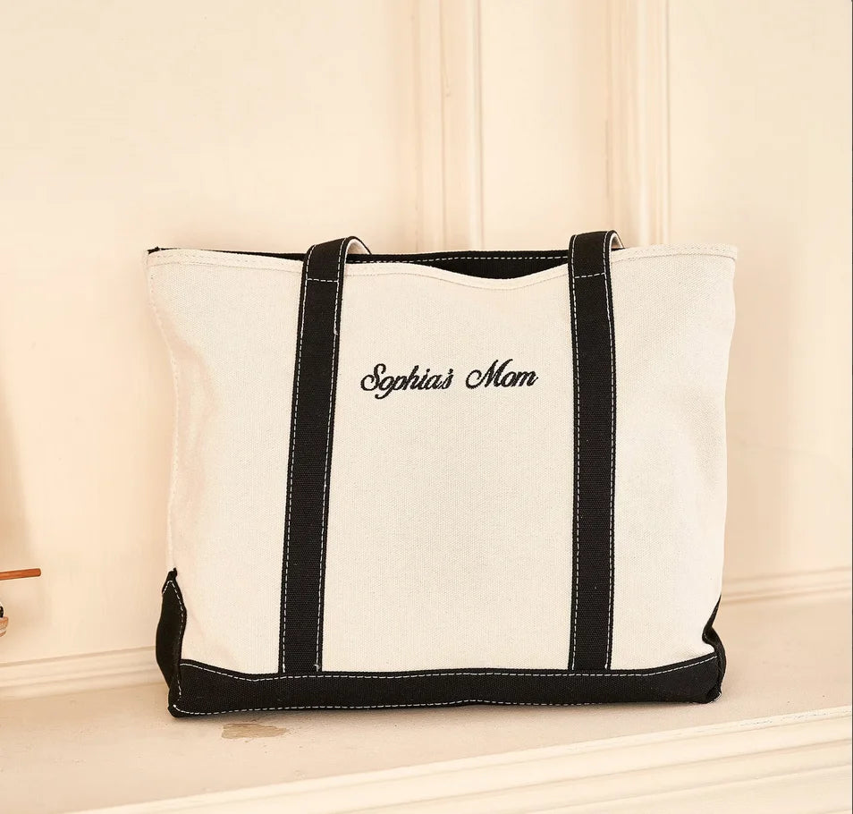 Custom Tote Bag, Bridesmaid Gift, Personalized Text Canvas Tote Bag, Bride Gift for Her, Embroidered Tote Bag, Best Friend Gift