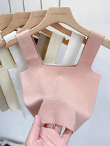 zjaiss 2025 Summer Women Sexy Sleeveless Tops Fashion Short Square Collar Tank Tops 6 Colors Knitted Crop Top ﻿