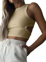2023 Summer Solid Color Sleeveless T Shirt Women's Side Hole Knitted Tops Knitted Tops Basic Wear Streetwear