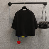 2025 New Women T-shirts Casual Harajuku Love Patchwork Tops Tee Summer Female T shirt Short Sleeve T shirt For Women Clothing