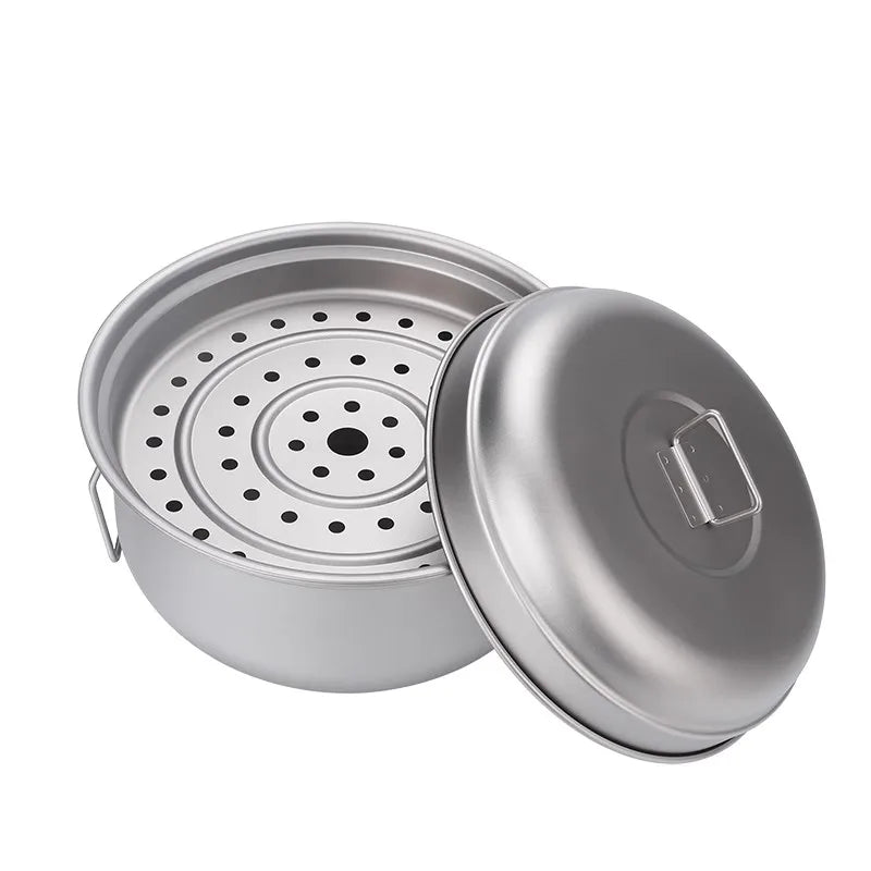 Camping Titanium Cooking Pot 2L Ti Cooking Steamer Ultralight Folding Handle