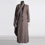 TWOTWINSTYLE Solid Minimalist Blazer For Women Scarf Collar Long Sleeve Patchwork Pocket Asymmetrical Blazers Female Fashion New
