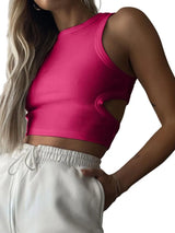 2023 Summer Solid Color Sleeveless T Shirt Women's Side Hole Knitted Tops Knitted Tops Basic Wear Streetwear