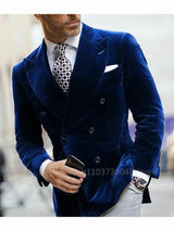 Green/Black Velvet Blazer for Men with Peak Lapel Double Breasted Dinner Jacket Elegant Smoking Suit Wedding Coat