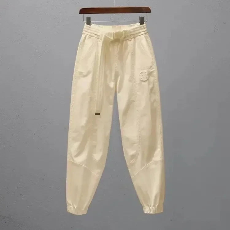 White Pants for Women with Elastic Waistband Loose and Casual Joggers Ankle-Length Leggings with Slimming Effect Harem Pants