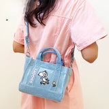 Kawaii Snoopy Denim Tote Bag Cartoon Animation Student Cute Tote Bag Embroidery Lunch Crossbody Bag