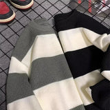 2025 New Long Sleeve Striped Sweater For Men Korean Fashion Pullover Knitted Sweaters Casual Crewneck Pullovers Y2K Streetwear