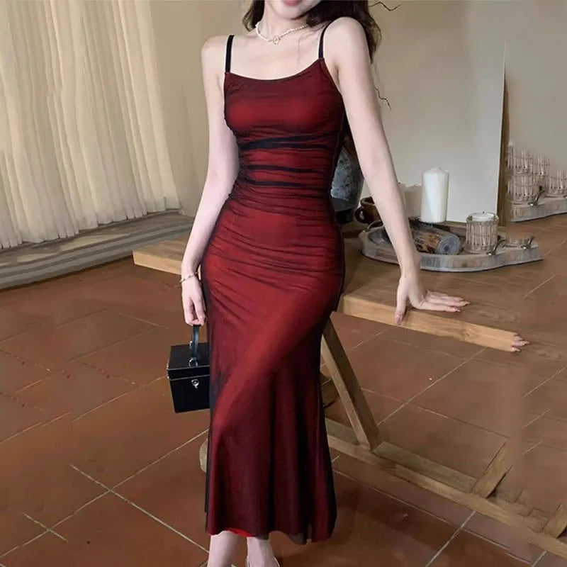 Elegant Women's Party Maxi Dresses Sexy Skinny Backless Spaghetti Strap Dress Female Summer Birthday Evening Club Long Dress