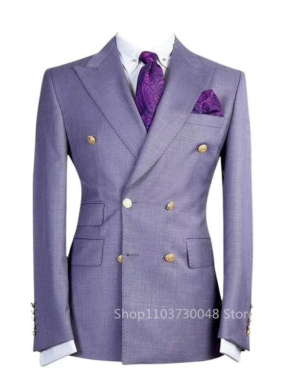 Solid Blazer for Men Peak Lapel Double Breasted Dinner Prom Jacket Elegant Smoking Slim Fit Suit Coat for Wedding/Business