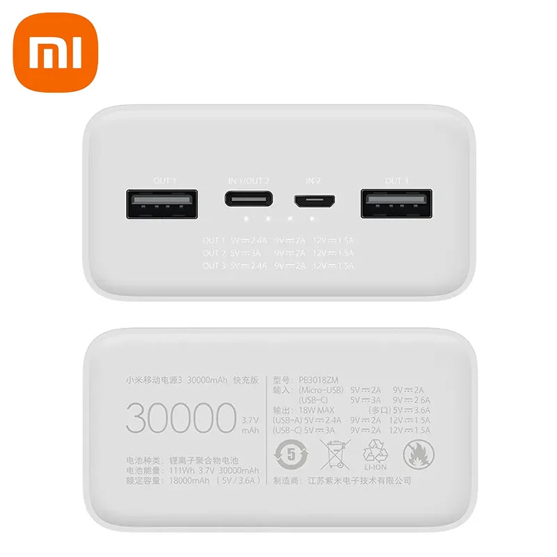 easyown PowerBank 30000mAh PD18W PB3018ZM Fast Charging USB Type C Mi Powerbank 30000 Portable External Battery For easyown 14