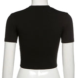 Spider Rhinestone Summer Crop Tops Black Y2k Streetwear Sexy Short Sleeve Tight Tshirts For Women Slim Baby Tee 2000s Clothes