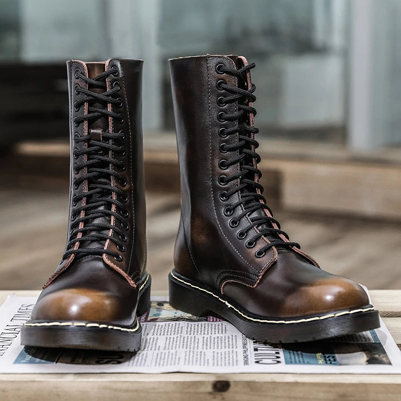 Men's Mid-calf Boots High Tube Work Boots Couples Outdoor Motorcycle Boots Large Size Women's Boots Winter Plush Cotton Boots