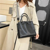 Black Tote Bag For Women Fashion Wide Strap Shoulder Handbag High Quality Pu Leather Bag Coffee Brown Female Brand Commute Bag