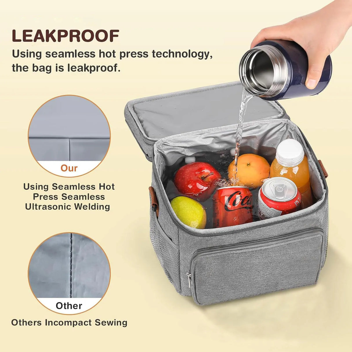 Lunch bag, double-layer insulated lunch box, large refrigerated handbag with detachable shoulder strap, open hot meal preparatio